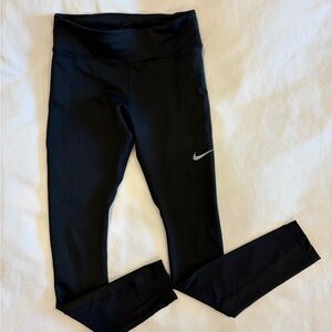 Nike Dri- Fit black Athletic Leggings with Silver Logo